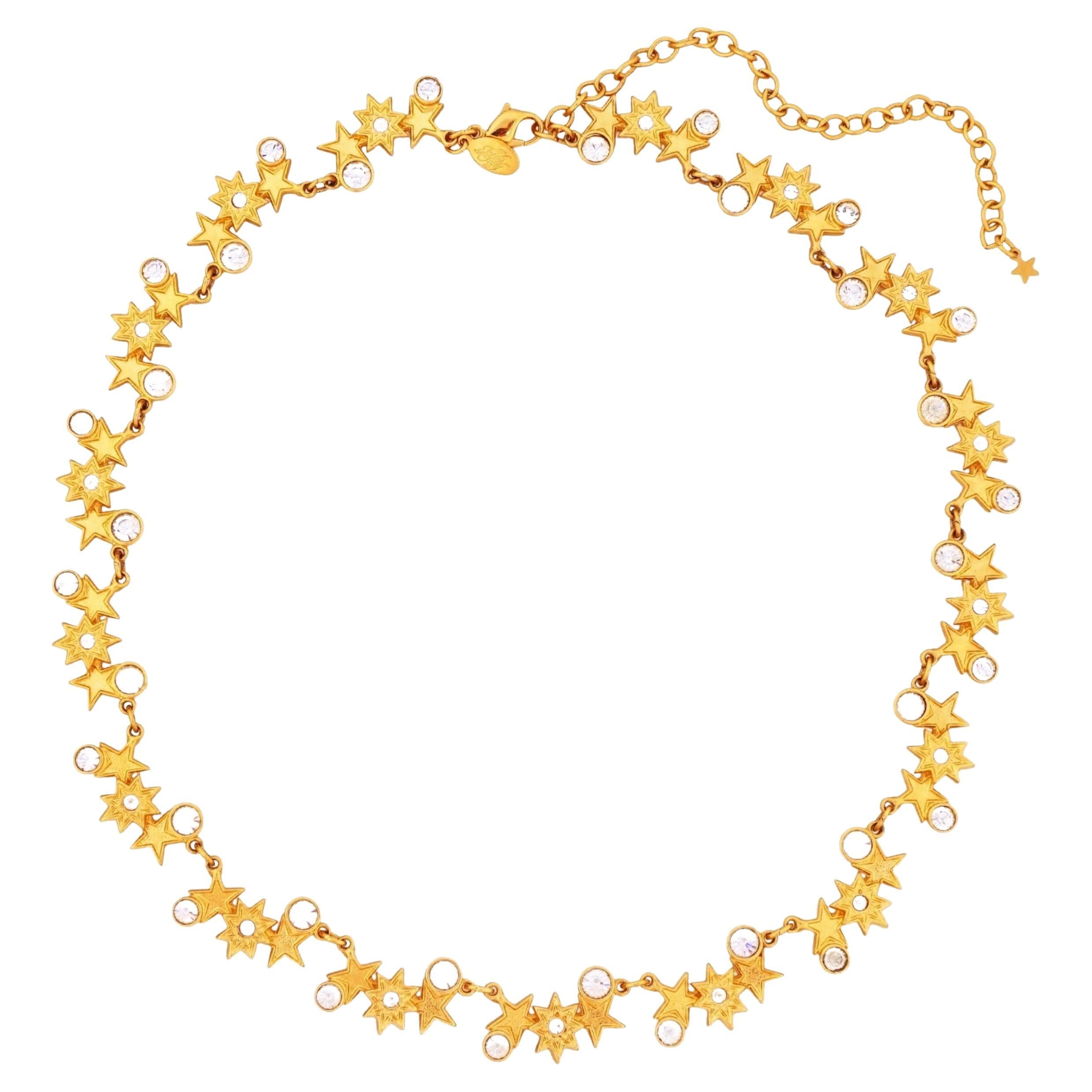 Gold Star Link Choker Necklace By Kirks Folly, 1980s