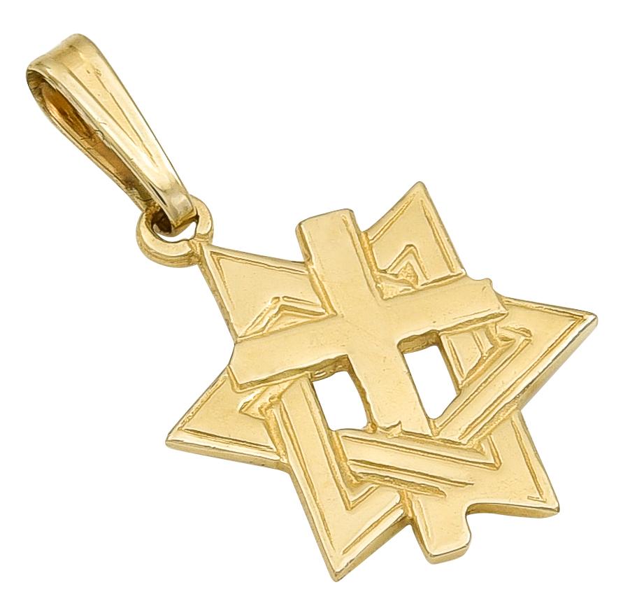 Women's or Men's Gold Star of David and Cross Charm
