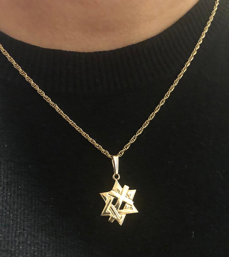 Gold Star of David and Cross Charm 1