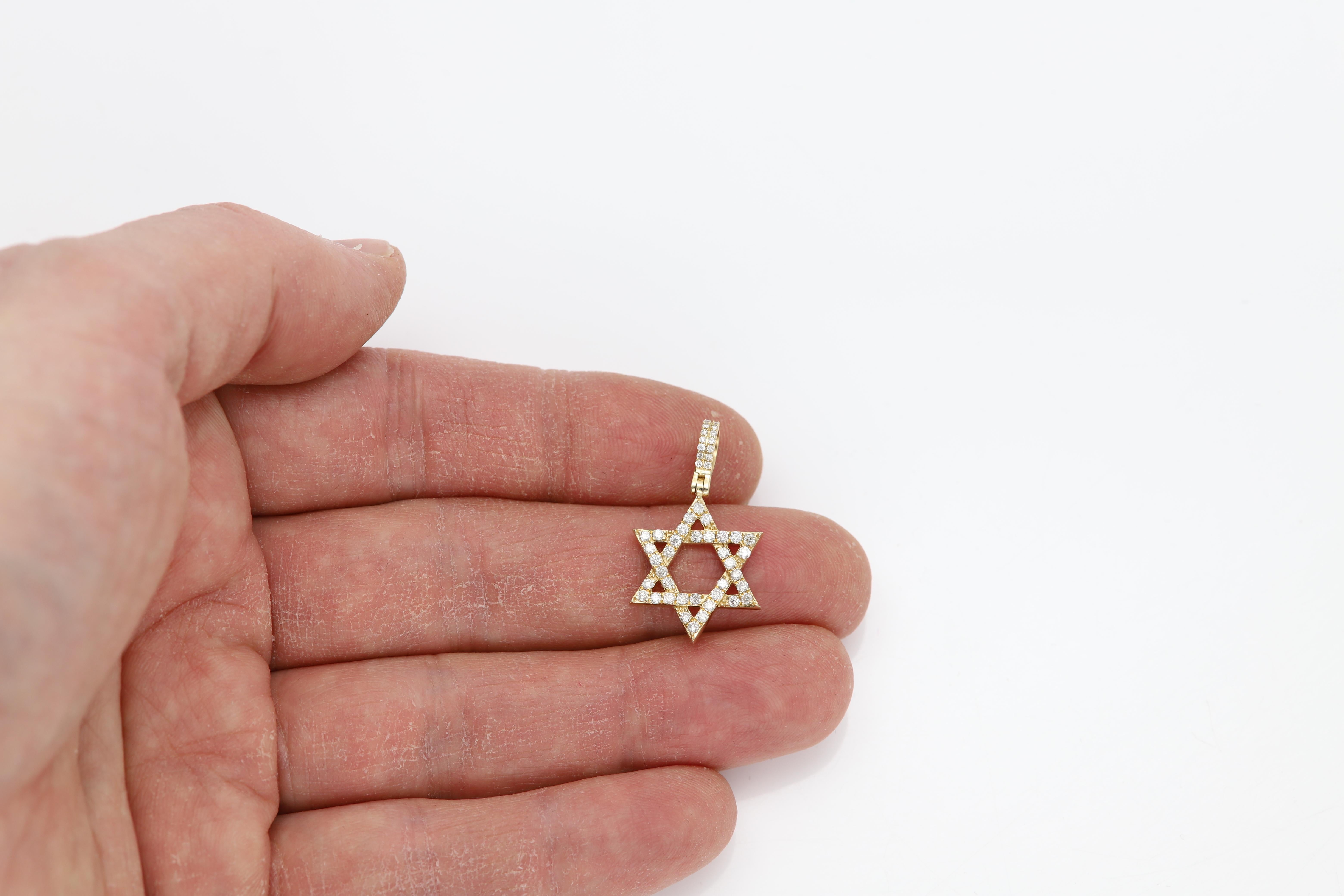 Round Cut Gold Star of David Natural Diamonds 14 Karat Yellow Gold For Sale