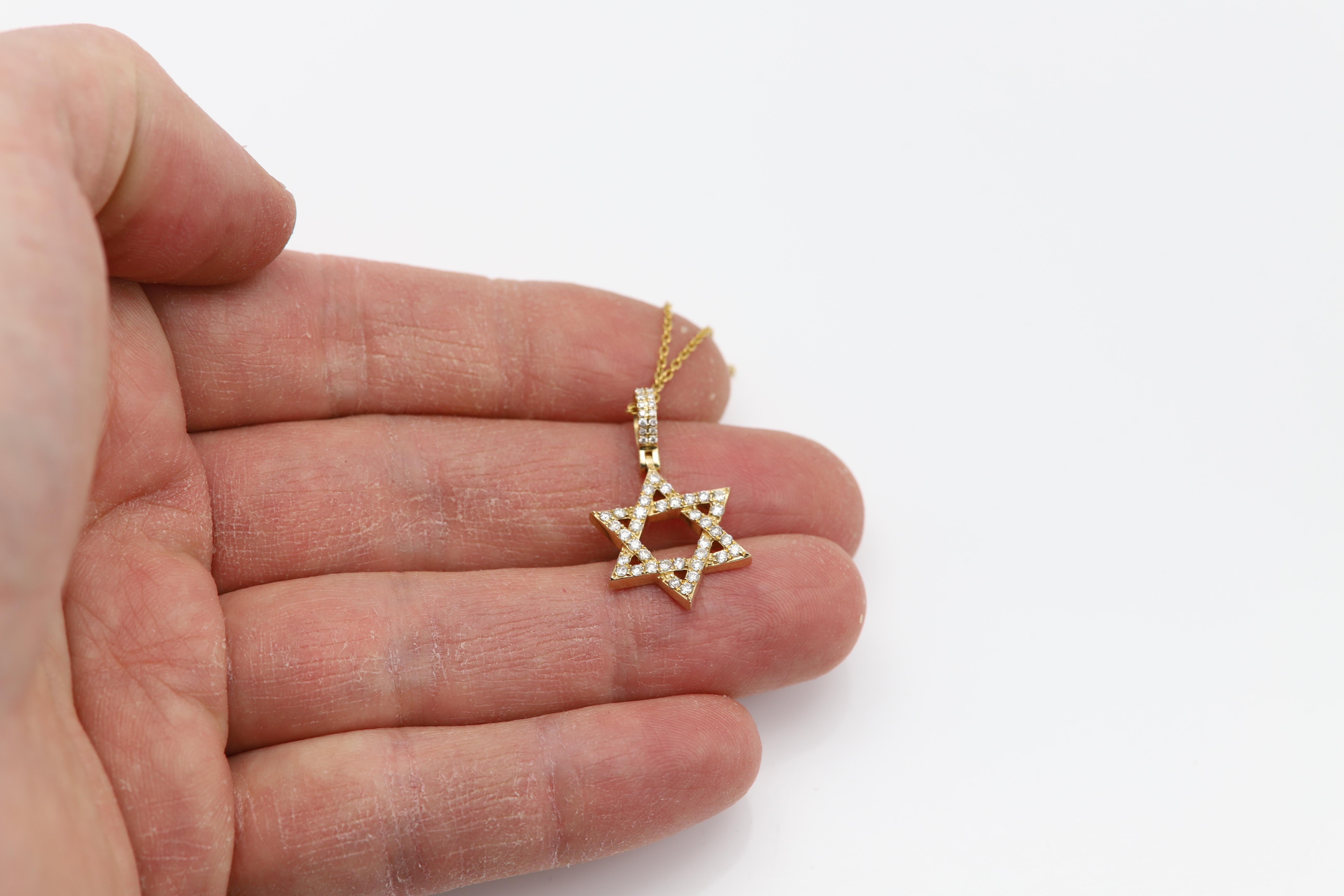 Gold Star of David Natural Diamonds 14 Karat Yellow Gold For Sale 2