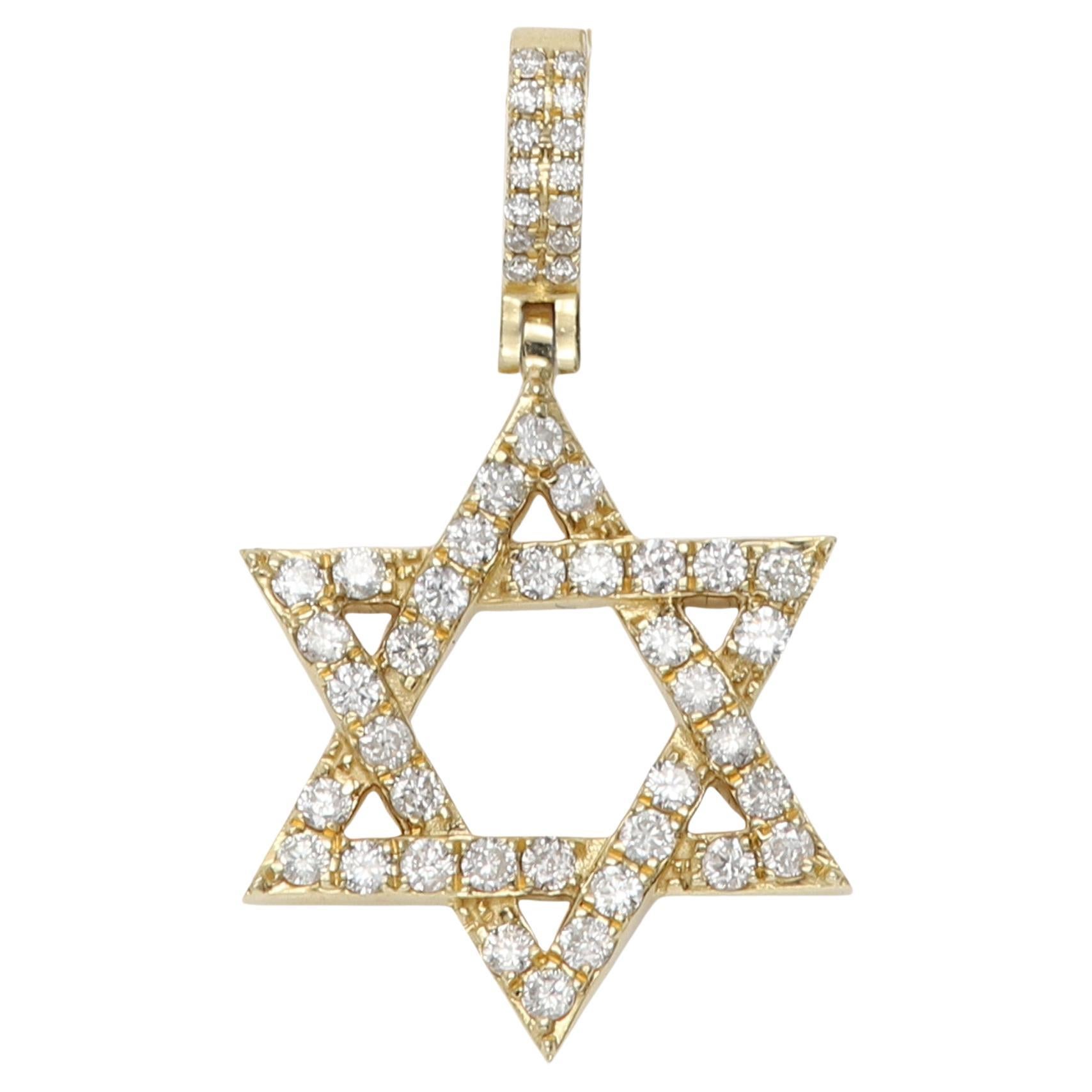 Gold Star of David Natural Diamonds 14 Karat Yellow Gold For Sale