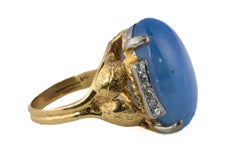 Gold Star Sapphire Cabochon Ring with Diamond Accents