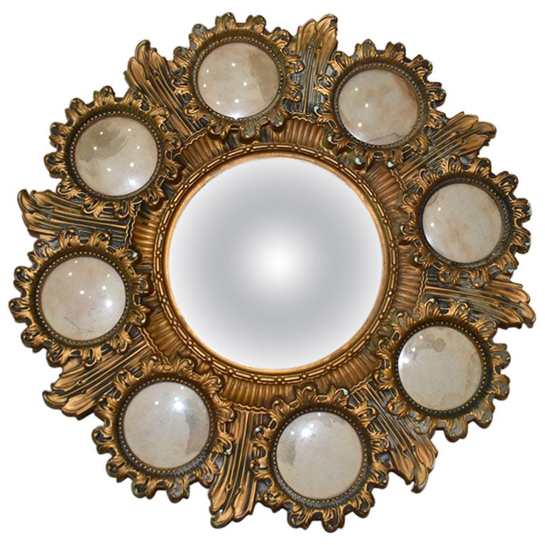 Gold Starburst Convex Cameo Mirror with Photo Frames