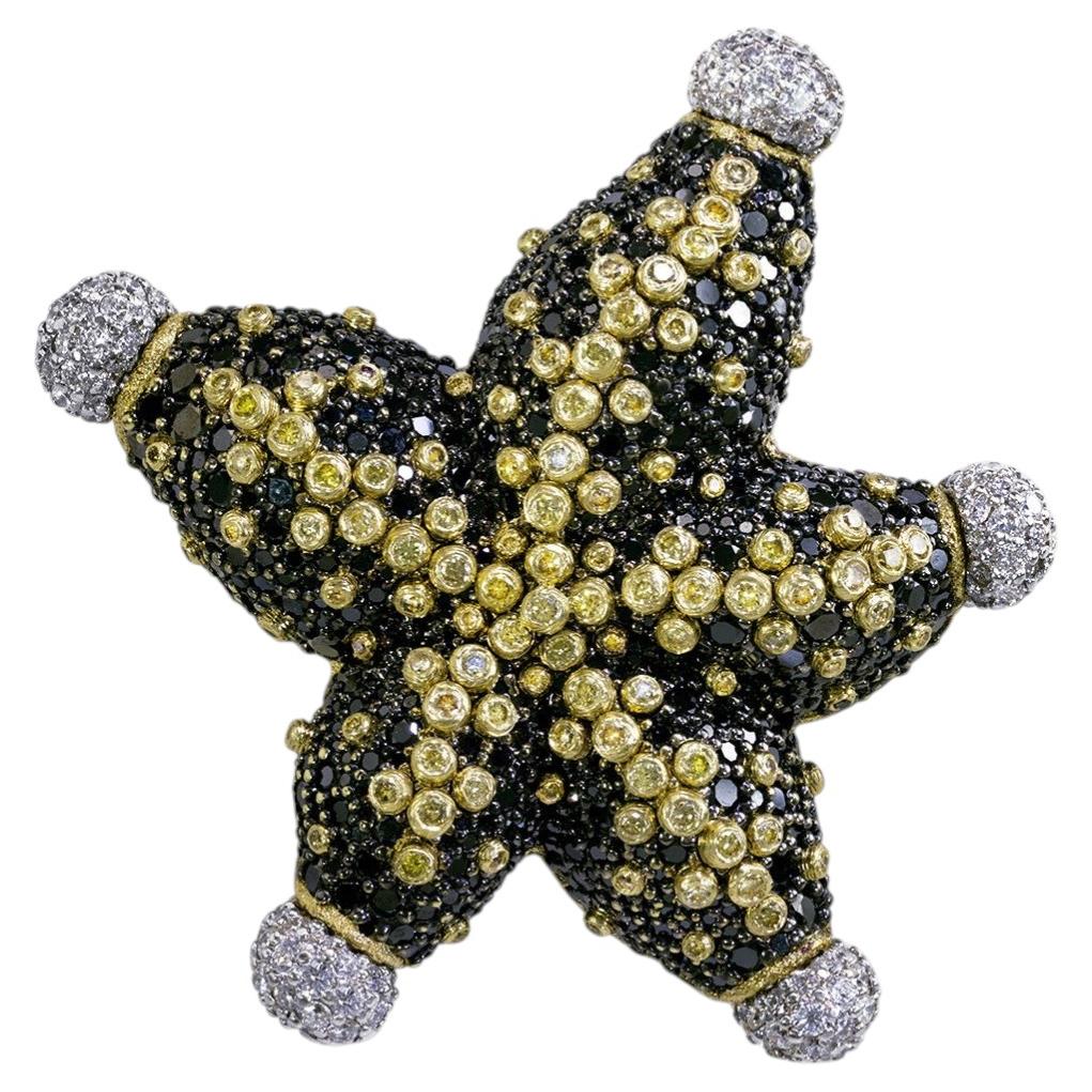Gold Starfish Brooch with Diamond, Ruby & Sapphire in 18k Gold by Alex Soldier