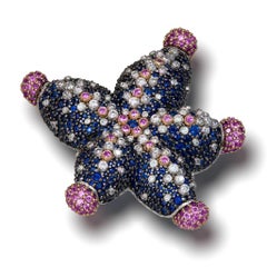 Gold Starfish Ring with Diamonds, Rubies & Sapphires in 18k Gold by Alex Soldier