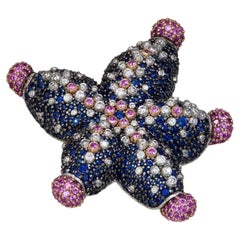 Gold Starfish Ring with Diamonds, Rubies & Sapphires in 18k Gold by Alex Soldier