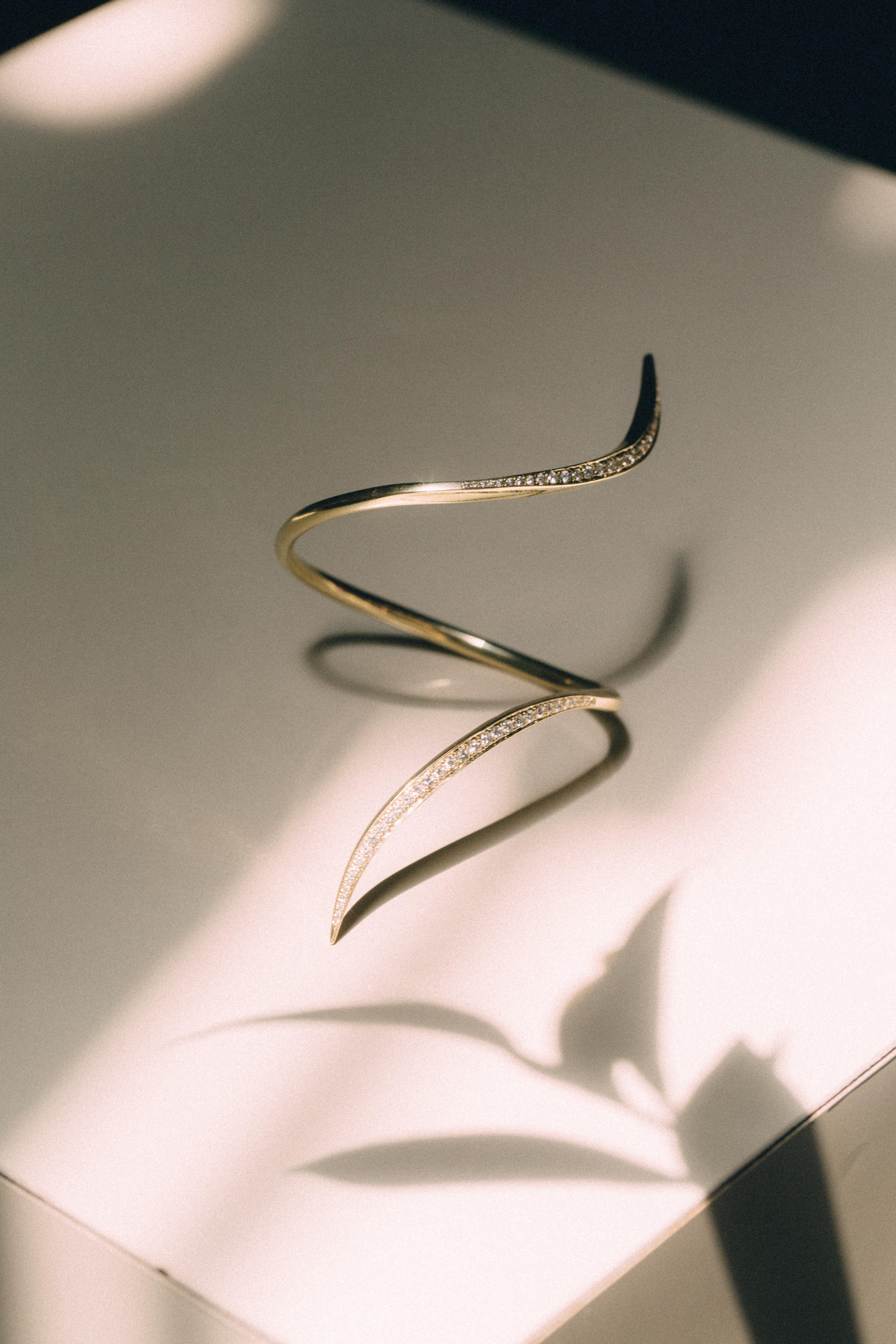Contemporary Gold Statement Cuff with Diamonds For Sale