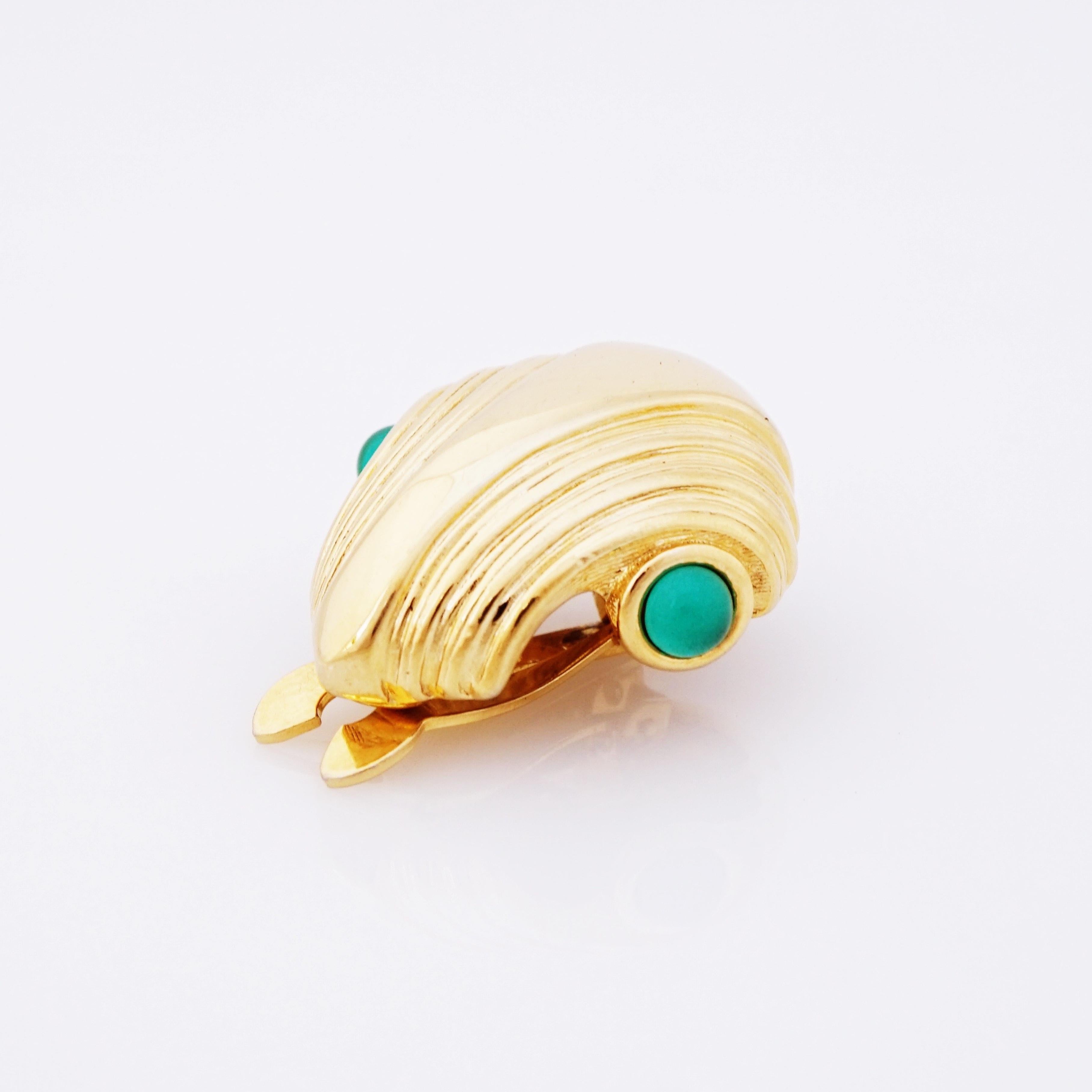 Statement-Ohrringe aus Gold mit Smaragdglas-Cabochons von Paolo Gucci, 1980er Jahre (Moderne) im Angebot