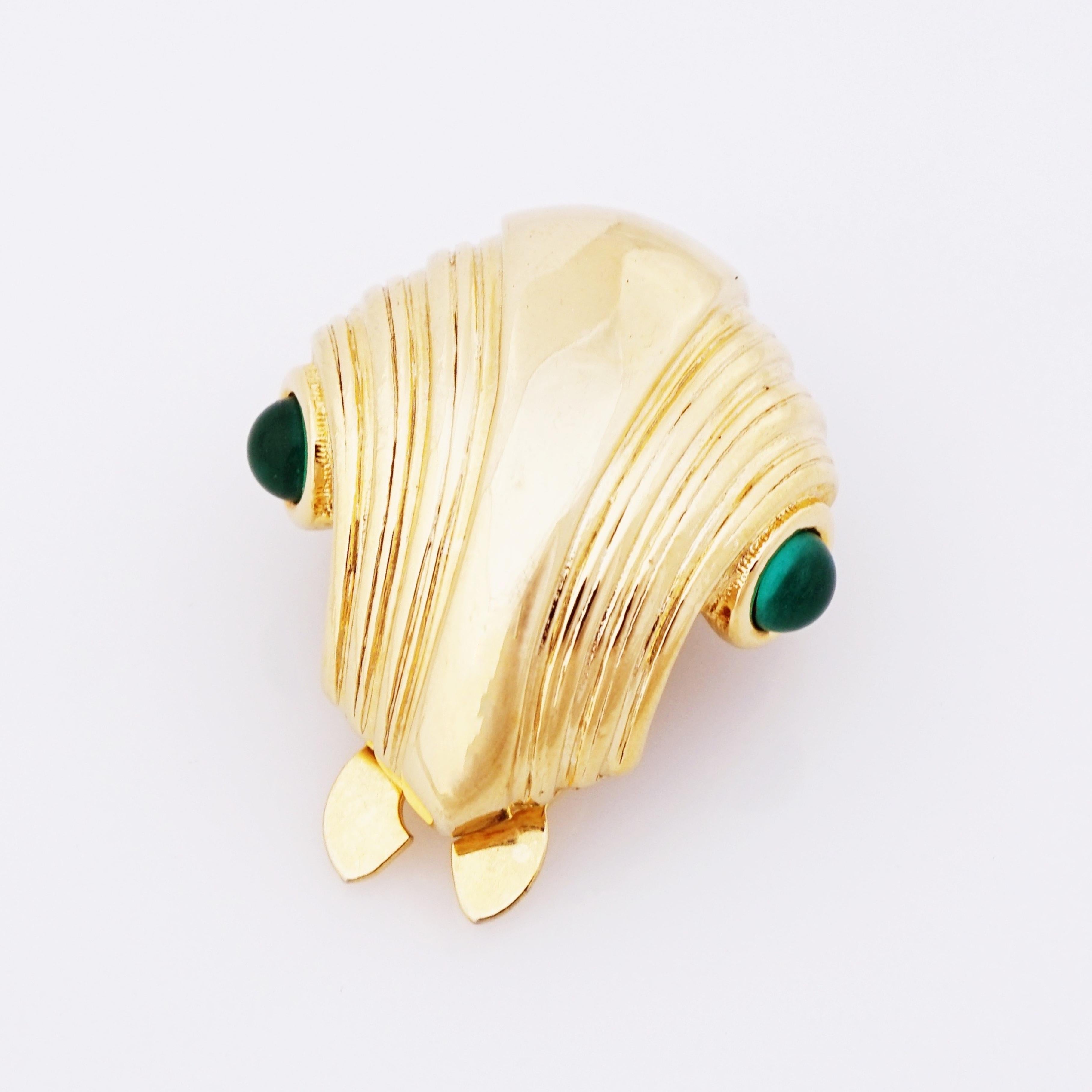 Statement-Ohrringe aus Gold mit Smaragdglas-Cabochons von Paolo Gucci, 1980er Jahre im Zustand „Gut“ im Angebot in McKinney, TX