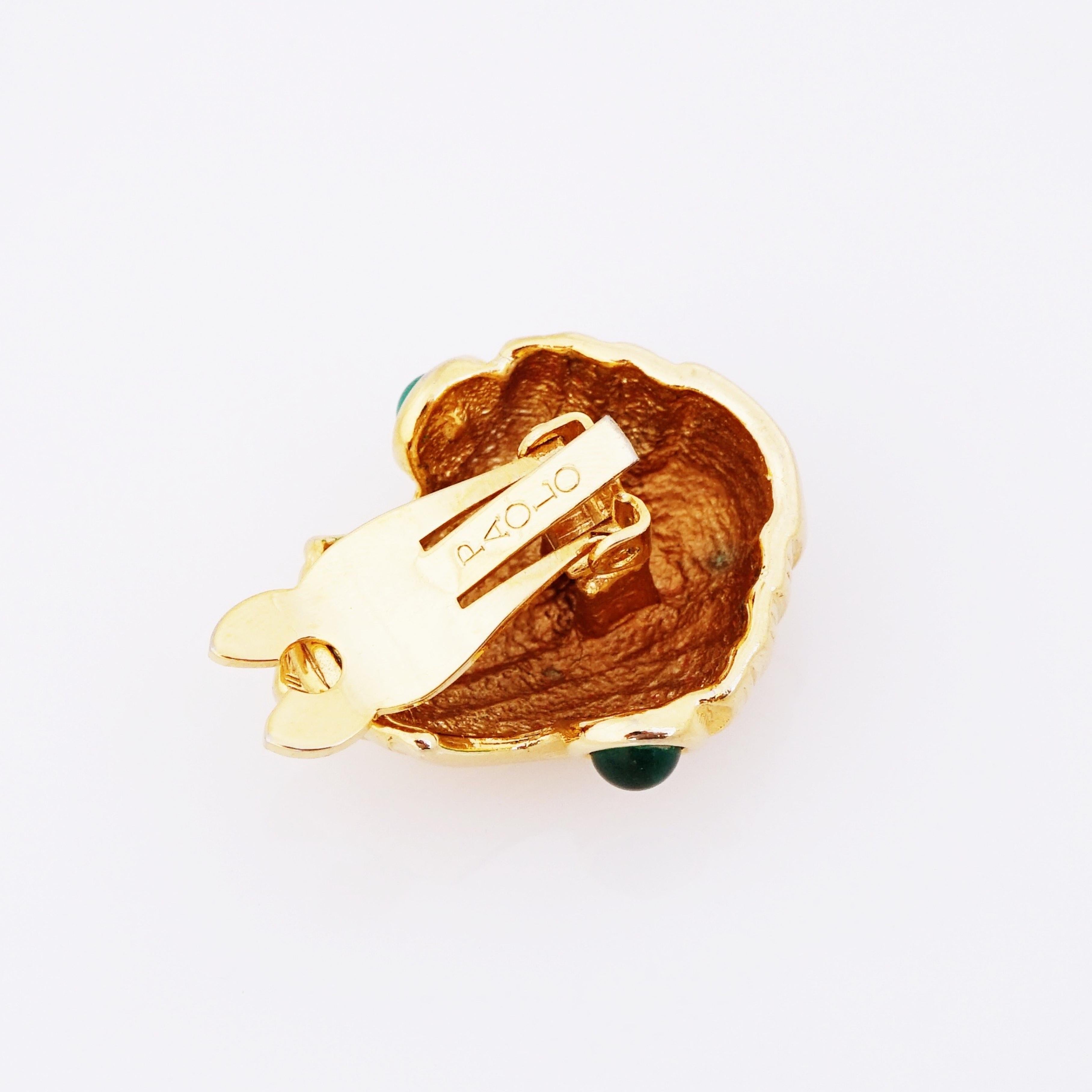 Statement-Ohrringe aus Gold mit Smaragdglas-Cabochons von Paolo Gucci, 1980er Jahre Damen im Angebot