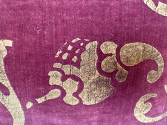 Gold Stenciled Velvet Pillow by Nomi Textiles, Baroque Design, USA