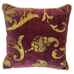 Gold Stenciled Velvet Pillow by Nomi Textiles, Baroque Design, USA