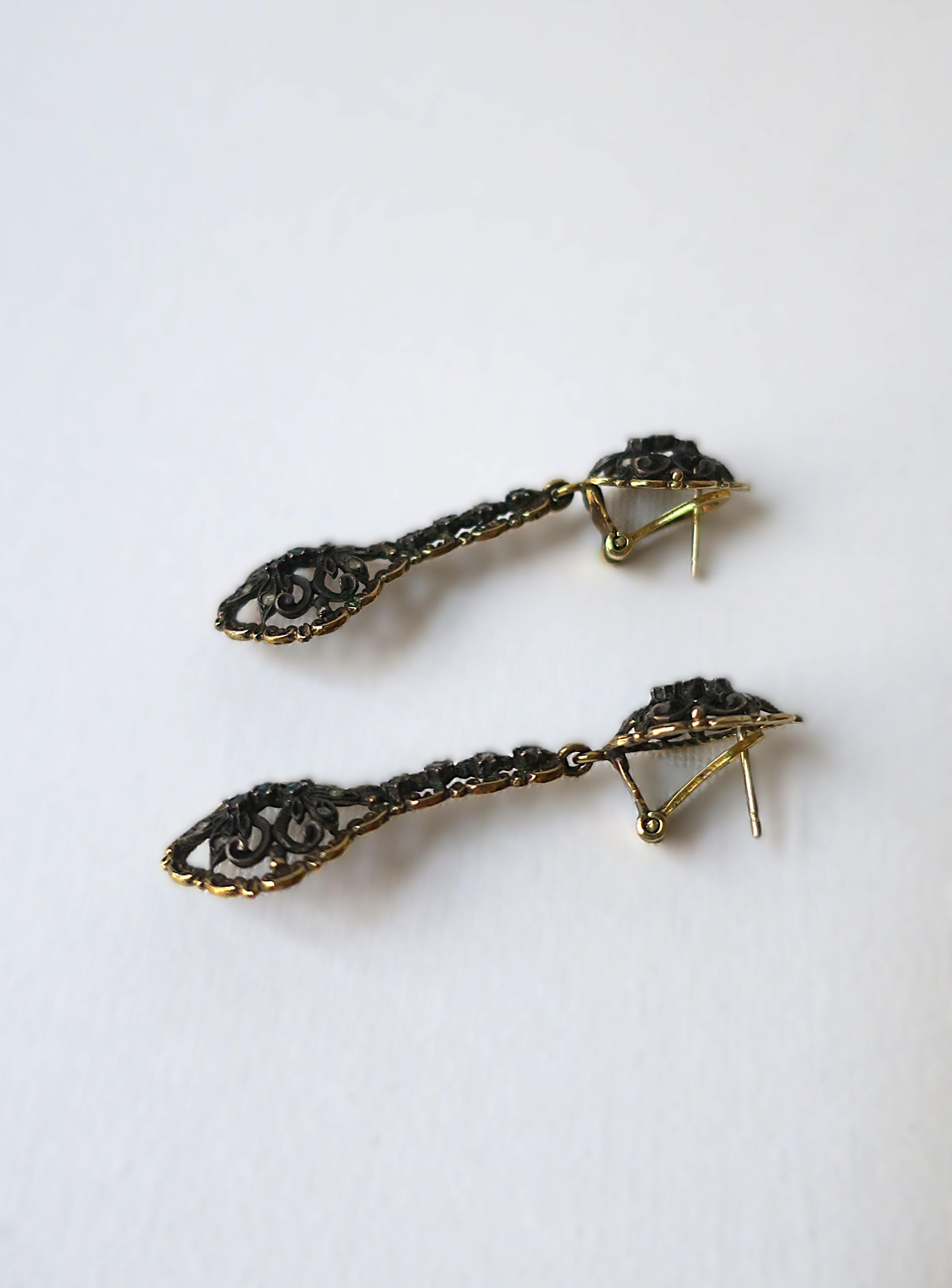 Gold Sterling Silver and Emerald Dangle Earrings For Sale 4