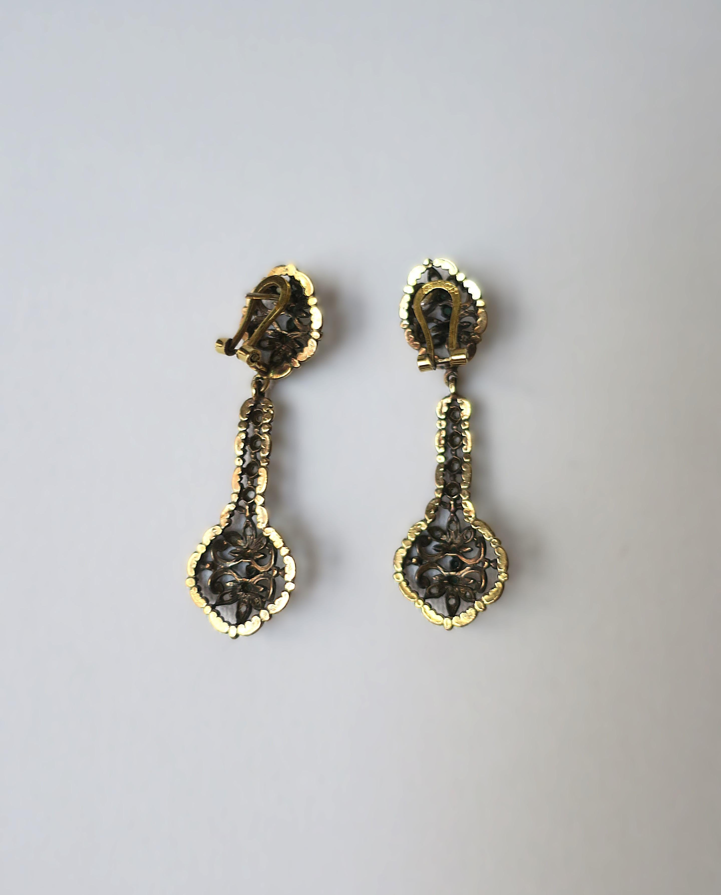 Gold Sterling Silver and Emerald Dangle Earrings For Sale 5
