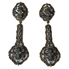 Gold Sterling Silver and Emerald Dangle Earrings