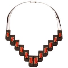 Gold sterling Silver Ebony and Coral Necklace Gold sterling Silver Ebony and Coral Necklace