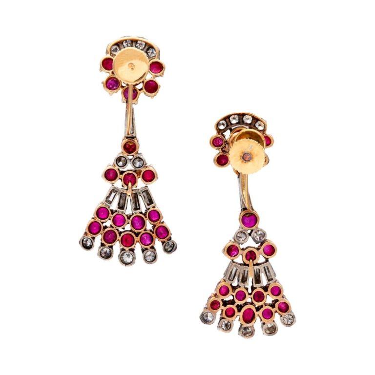 Gold, Sterling Silver, Ruby and Diamond Earclips In Excellent Condition For Sale In New York, US