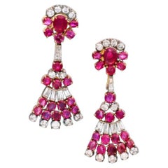 Vintage Gold, Sterling Silver, Ruby and Diamond Earclips