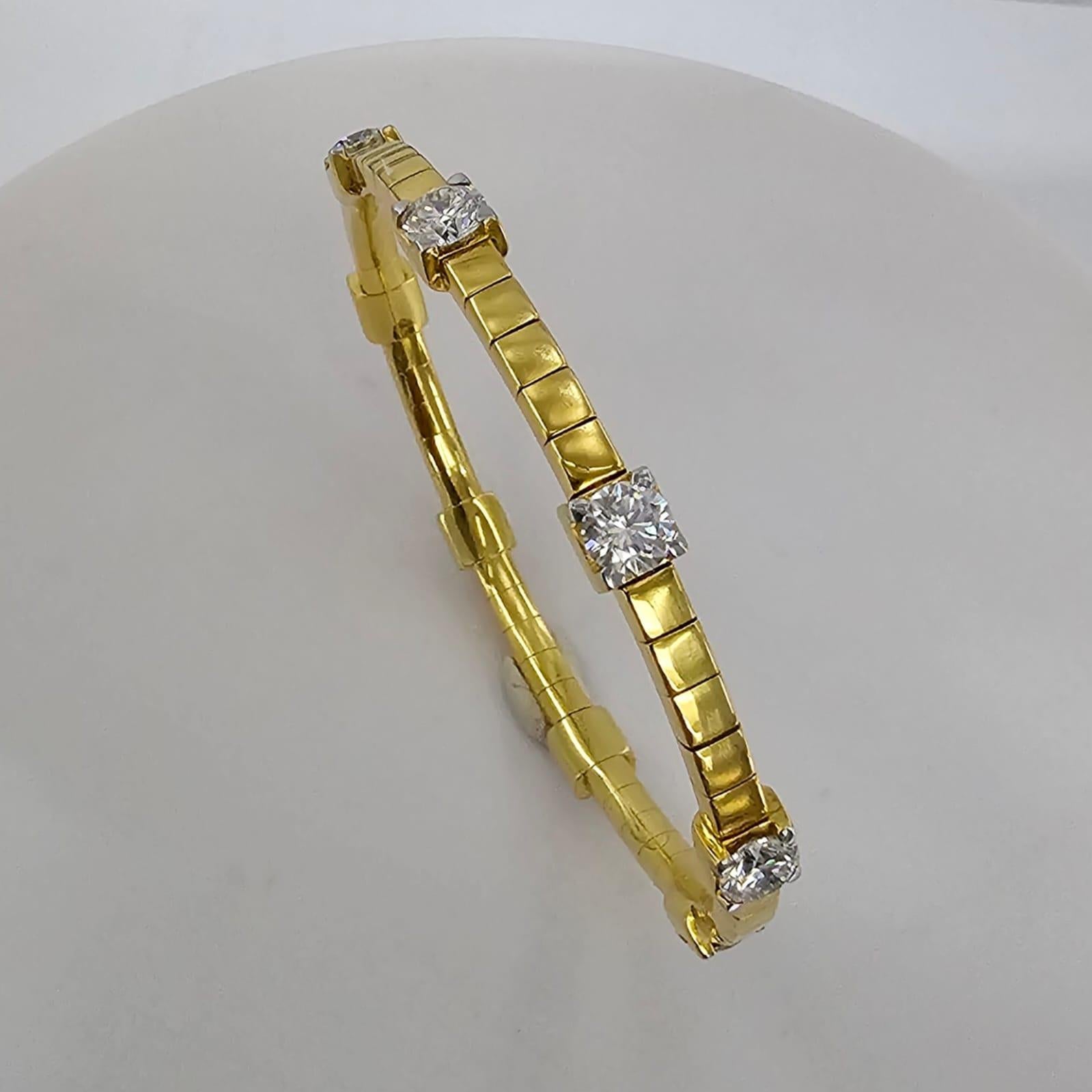 Artisan Gold stretch Bracelet with 5 carat diamonds  For Sale