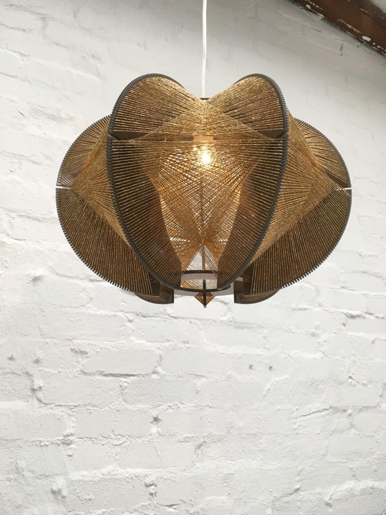 Brutalist Gold String Pendant Light by Paul Secon for Sompex, 1960s
