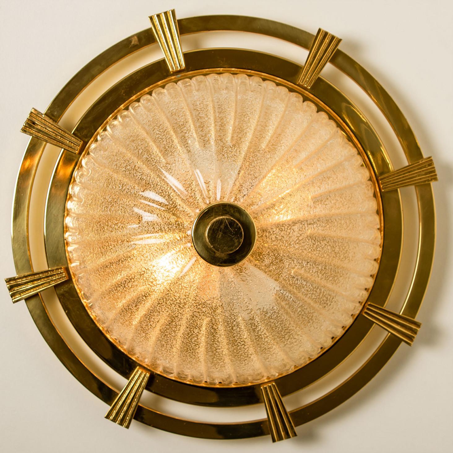 Late 20th Century Gold Sun Round Limburg Flush Mount or Wall Light, 1970s For Sale