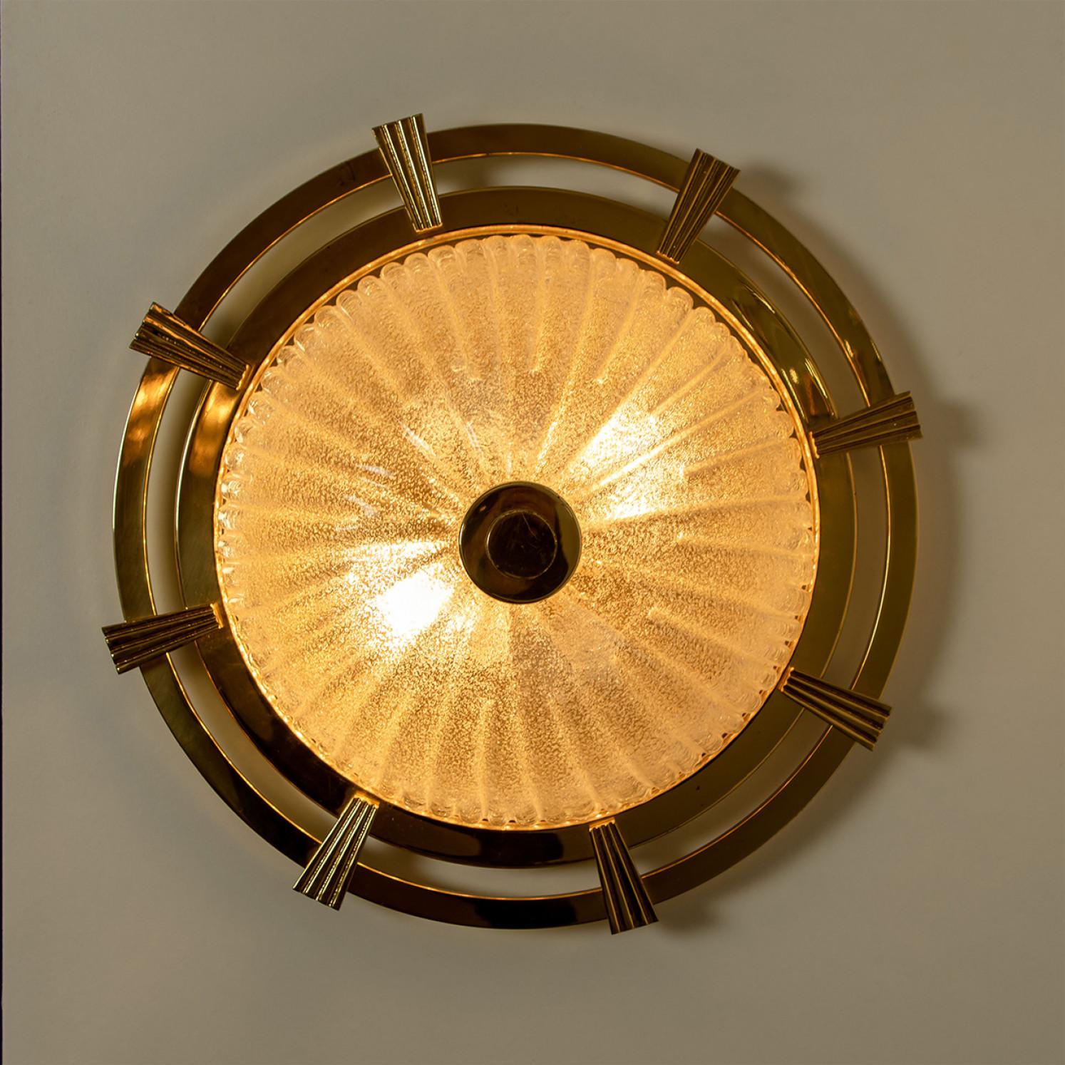 Gold Sun Round Limburg Flush Mount or Wall Light, 1970s For Sale 1
