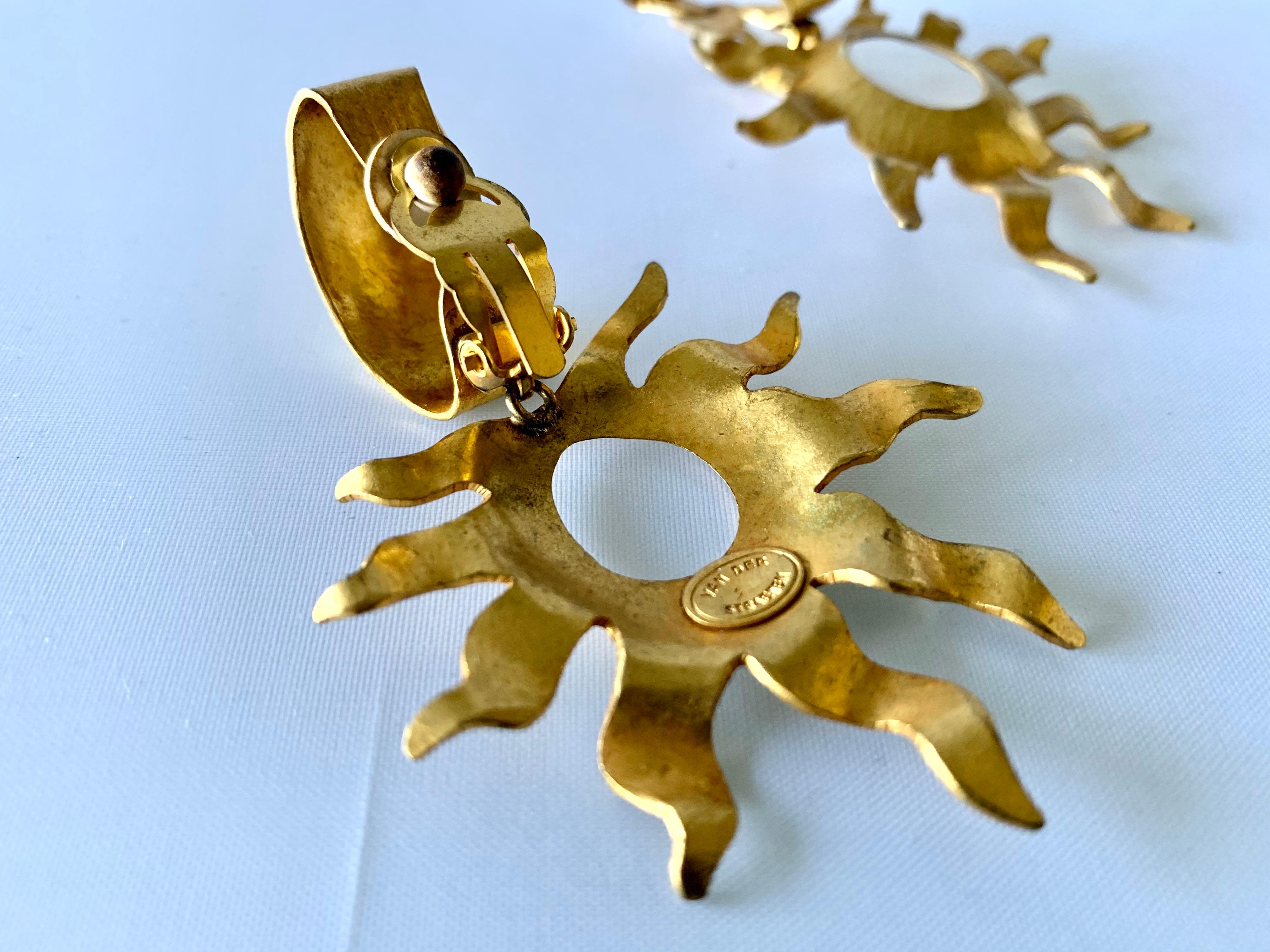 Artisan Gold Sun Statement Earrings by Herve Van Der Straeten 