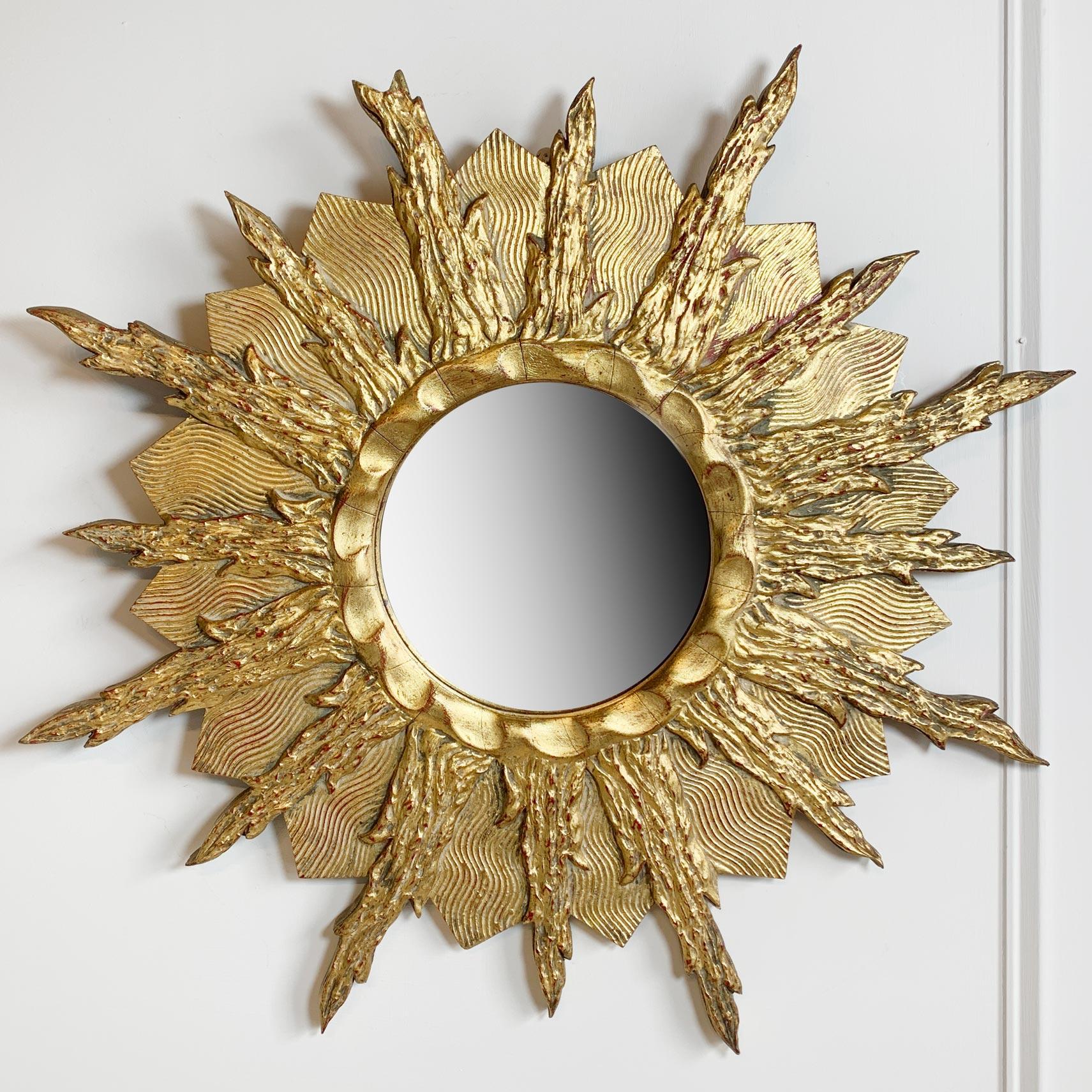 Mid-Century Modern Gold Sunburst Mirror, France, 1960's For Sale
