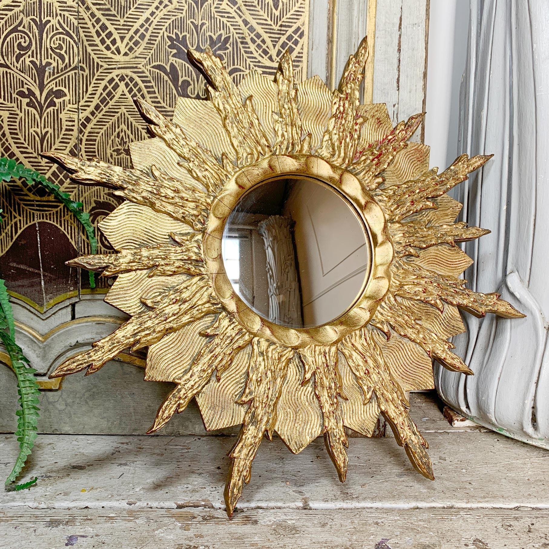 Hand-Crafted Gold Sunburst Mirror, France, 1960's For Sale