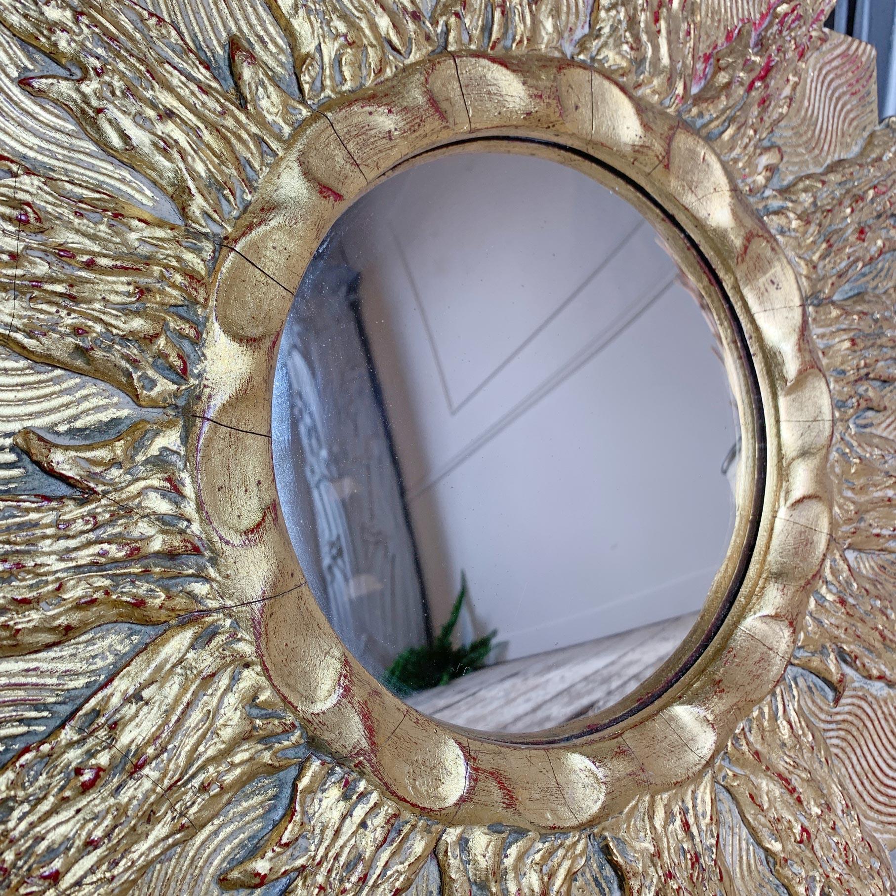 Gold Sunburst Mirror, France, 1960's In Good Condition For Sale In Hastings, GB
