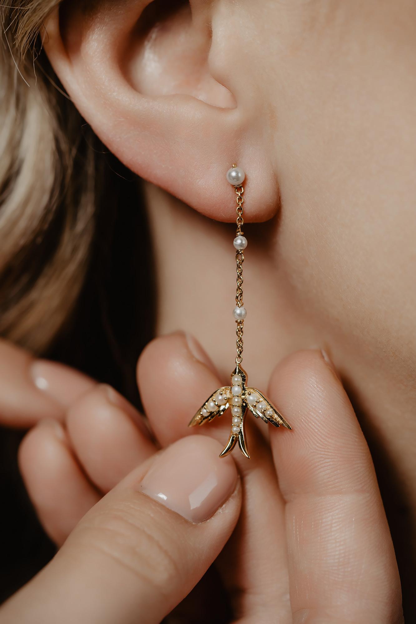 gold swallow earrings
