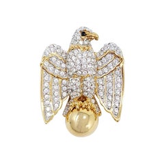 Gold Swarovski Swan Crystal Eagle Pin Brooch, Vintage 20th Century