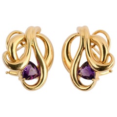 Vintage Gold Swirl Earrings with Amethyst