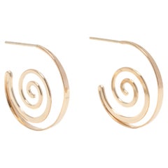 Gold Swirl Hoop Earrings, 14k Yellow Gold, Small Gold Hoops