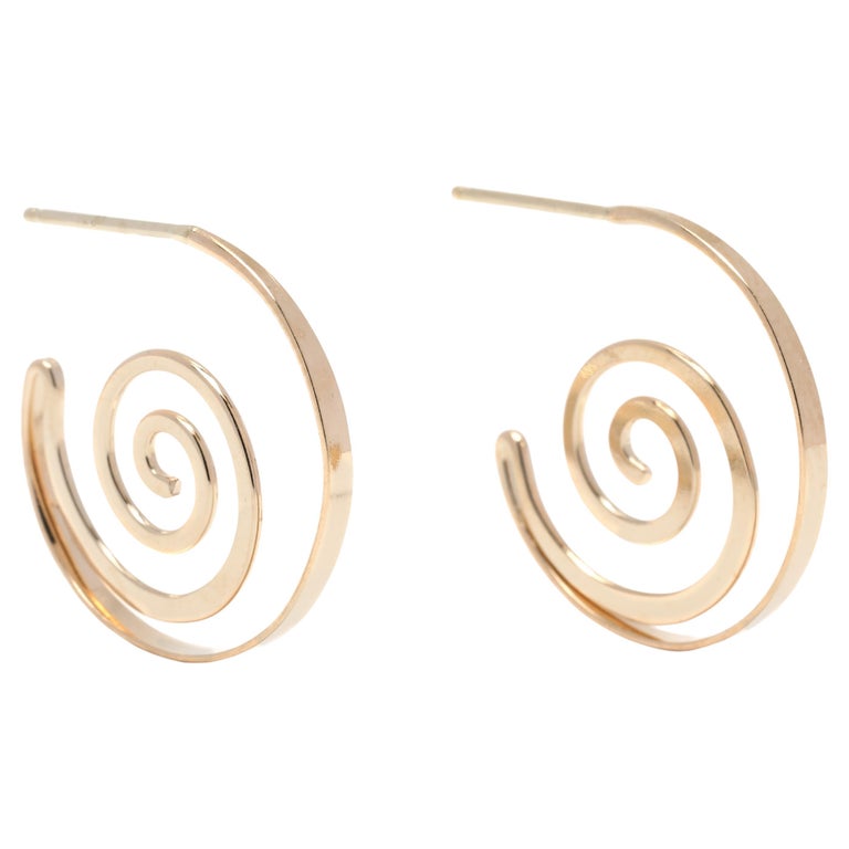 Gold Swirl Hoop Earrings, 14k Yellow Gold, Small Gold Hoops For Sale at