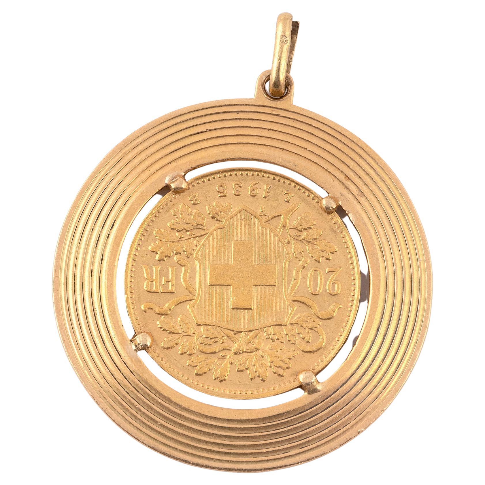 Schweizer Goldmünzen-Anhänger (Art nouveau)
