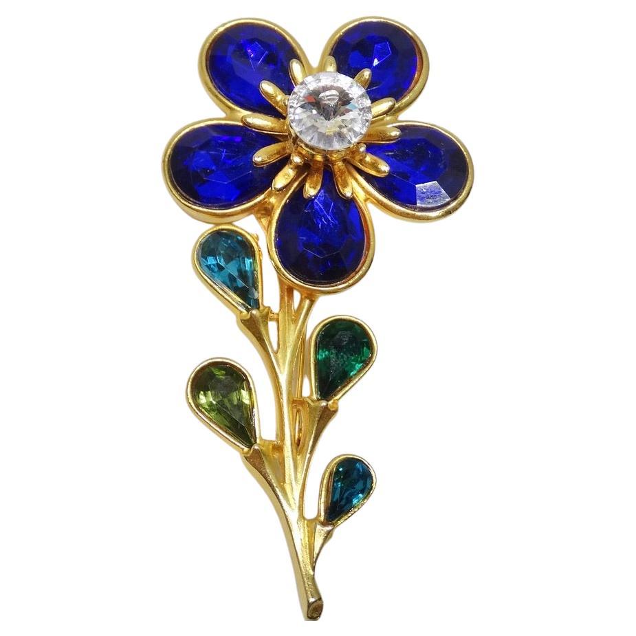 Gold Synthetic Stone Flower Brooch For Sale