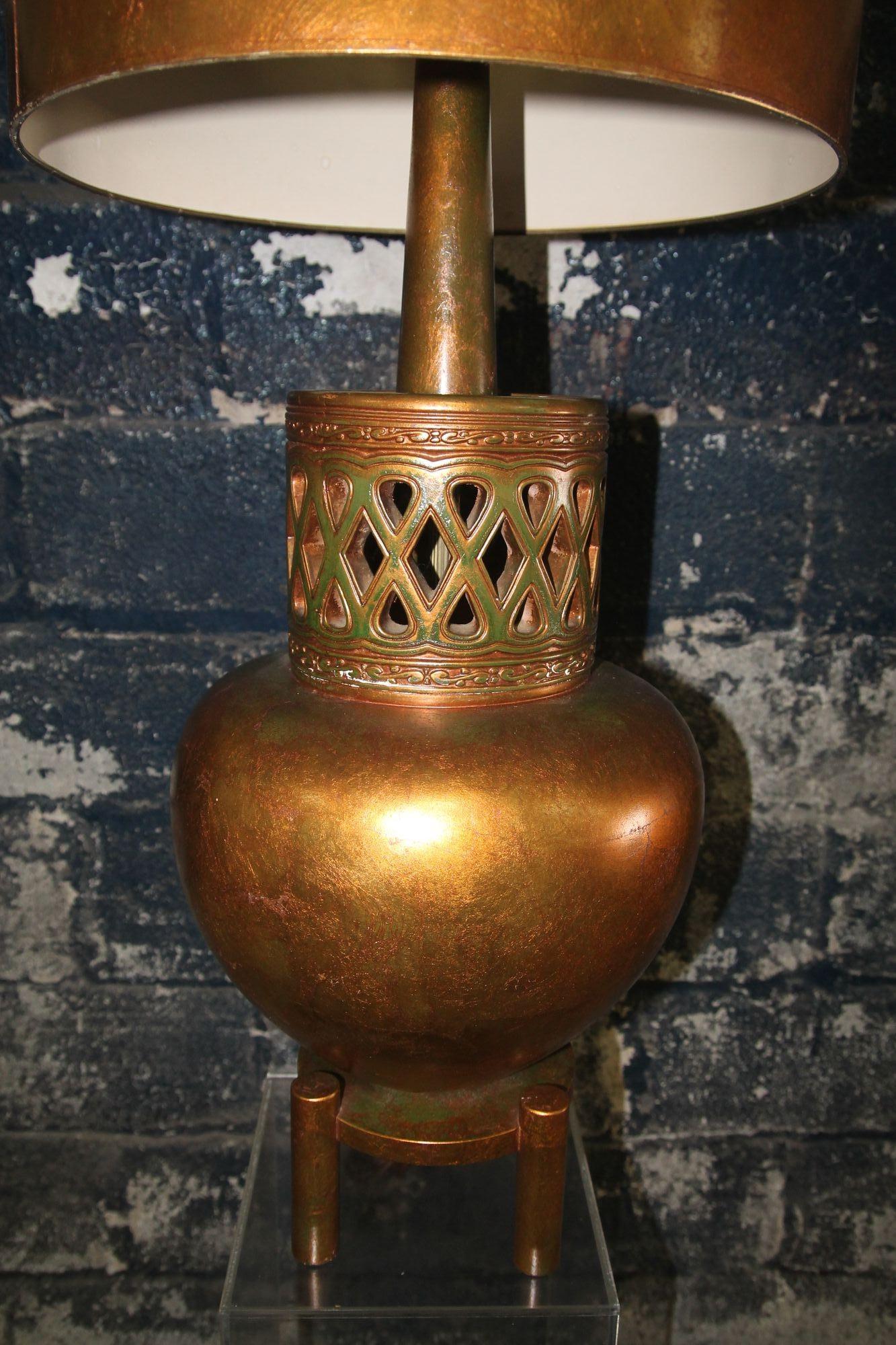 Mid-20th Century Gold Table Lamp Attributed to James Mont For Sale