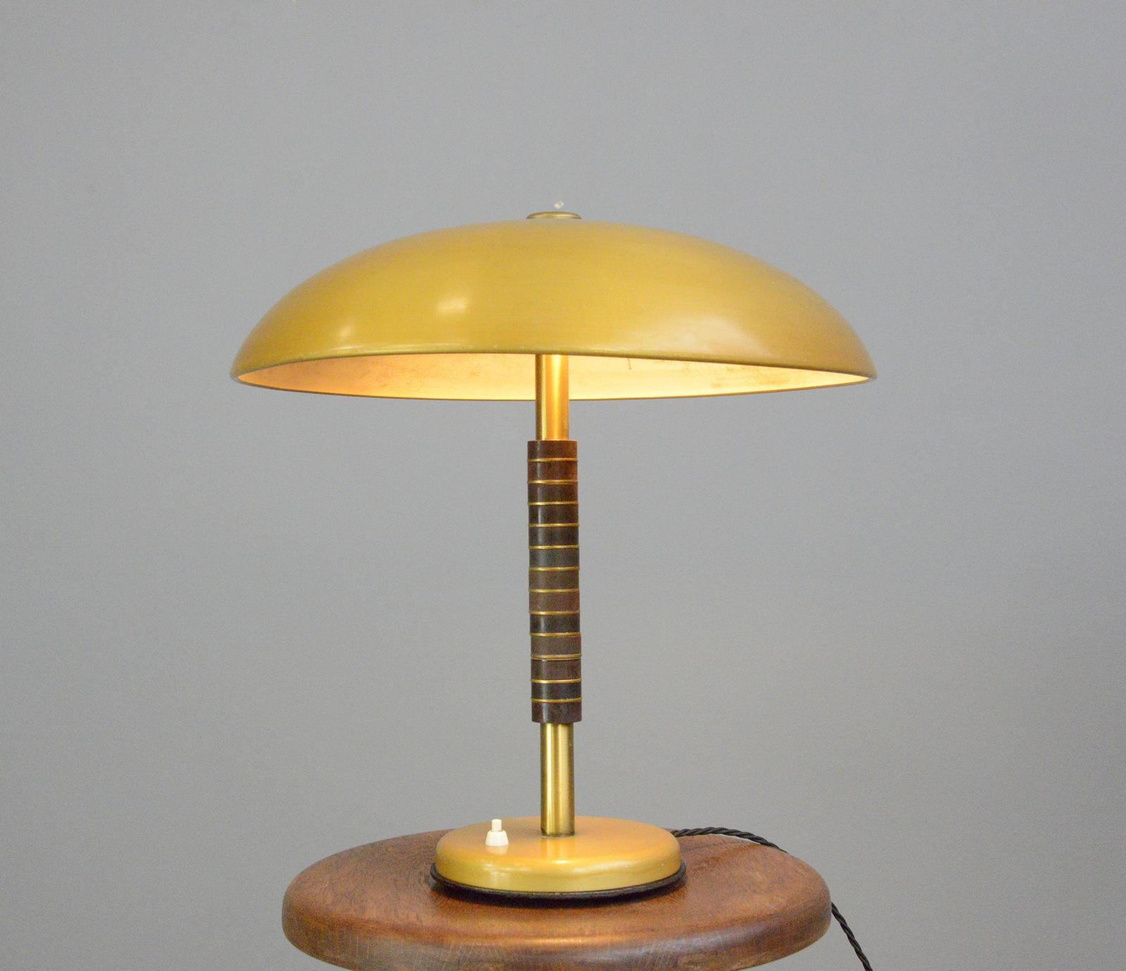 Gold table lamp by SBF Circa 1940s

- Steel shade with original gold paint
- Bakelite stem
- On/Off switch on the base
- Takes E27 fitting bulbs
- Made by SBF Sächsische Broncewarenfabrik
- German ~ 1940s
- Measures: 42cm wide x 44cm