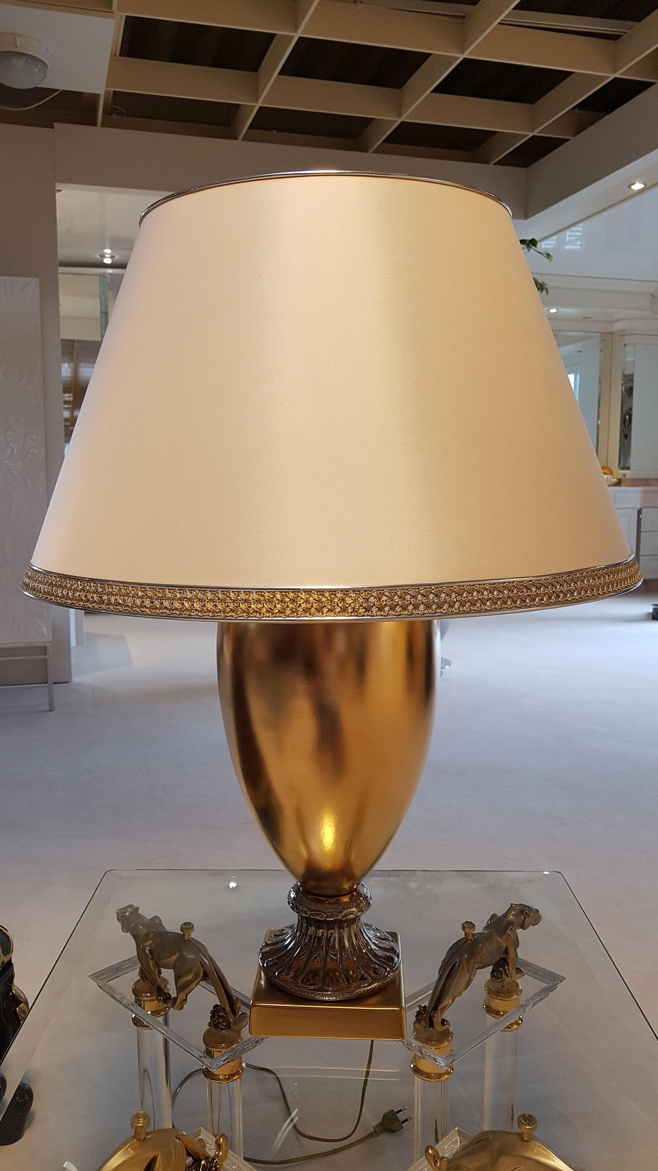 German Gold Table Lamp with Silver Applications For Sale