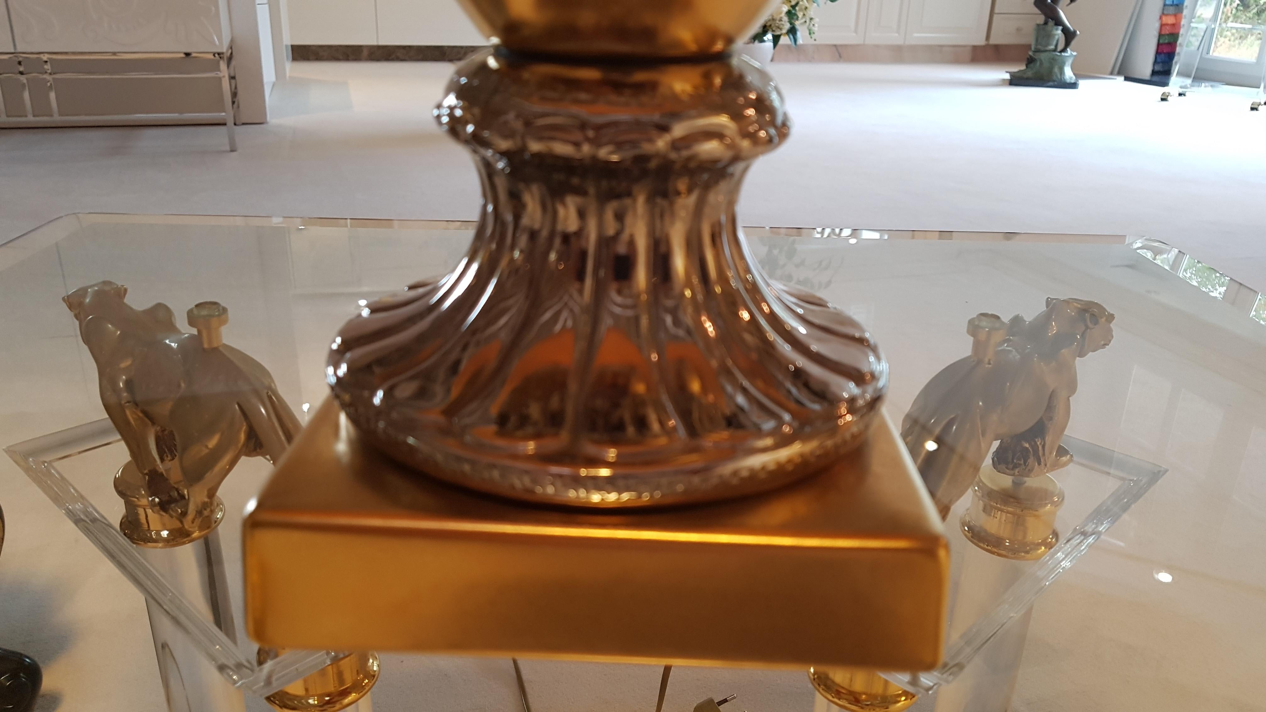 Hand-Crafted Gold Table Lamp with Silver Applications For Sale