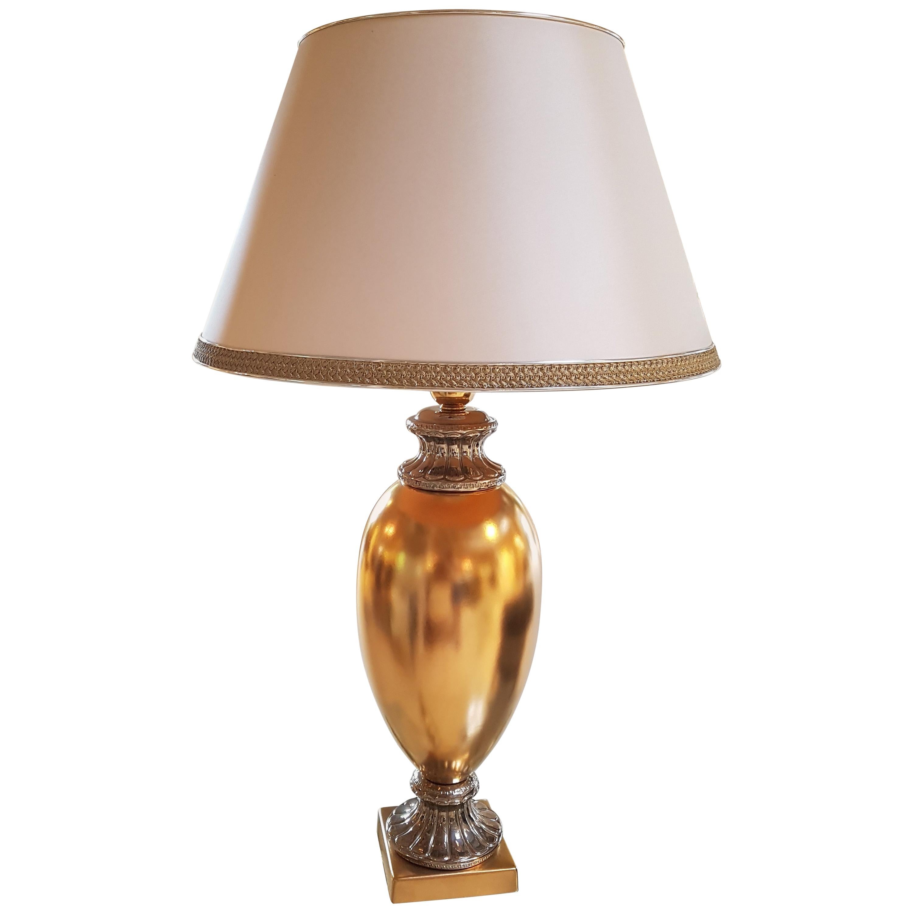 Gold Table Lamp with Silver Applications For Sale