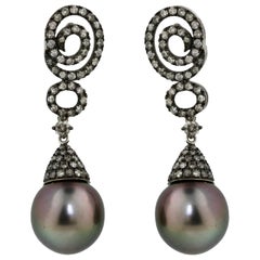Gold Tahitian Pearl and Diamond Earrings