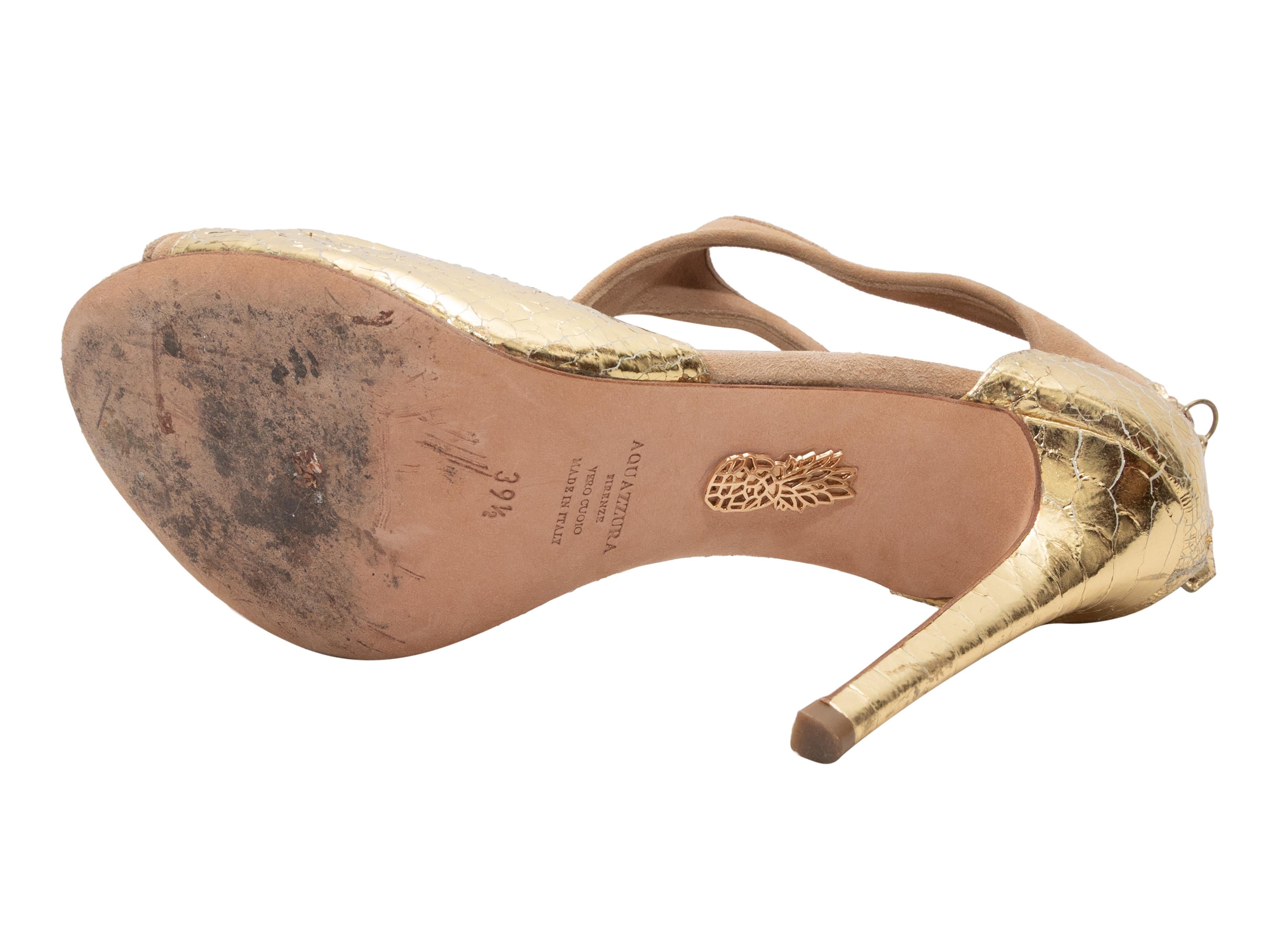Women's Gold & Tan Aquazzura Patent & Suede Cutout Heels Size 39.5 For Sale