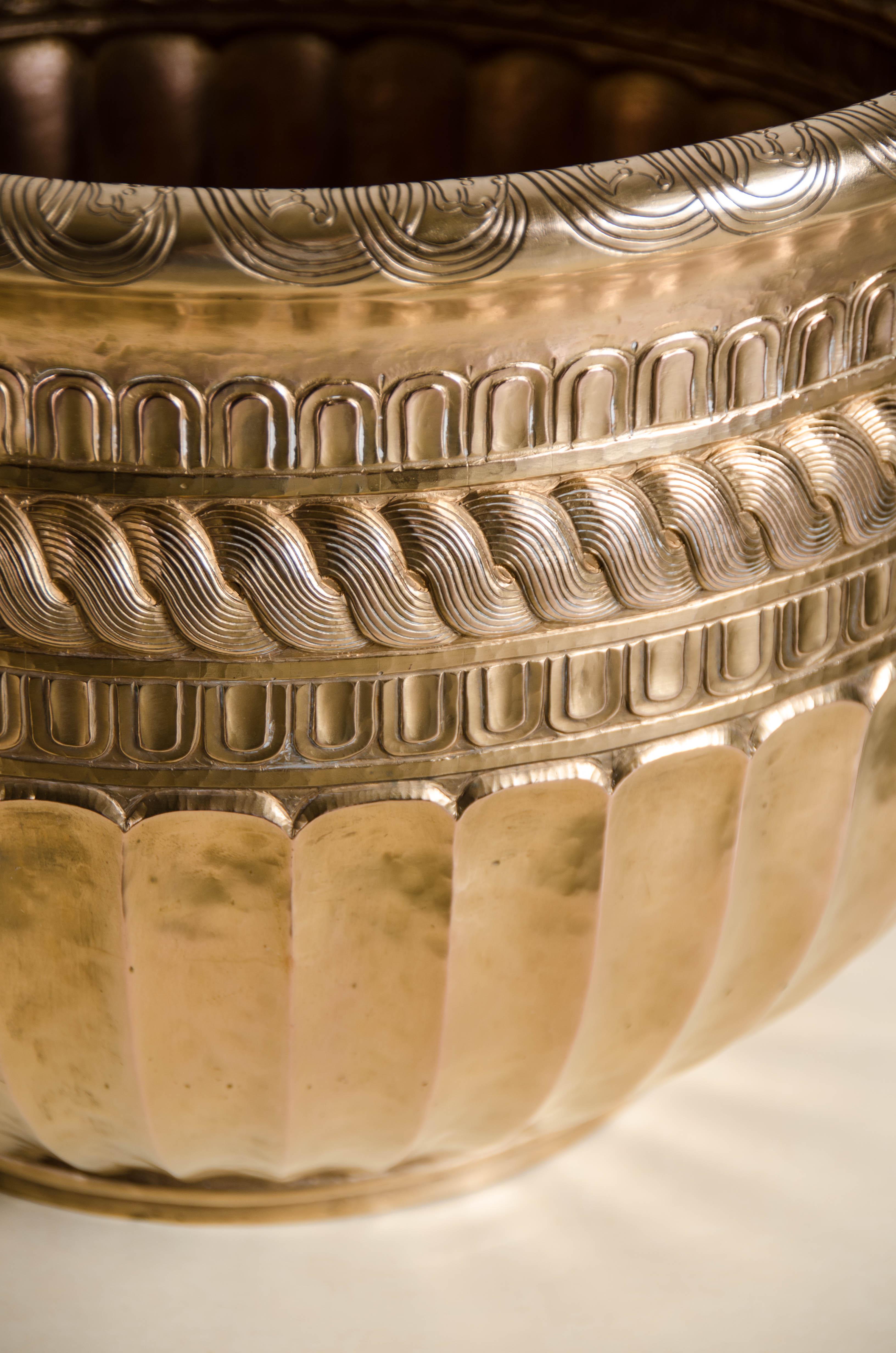 Repoussé Gold Tang Design Pot, 24-Karat Gold Plate by Robert Kuo, Hand Repousse, Limited For Sale