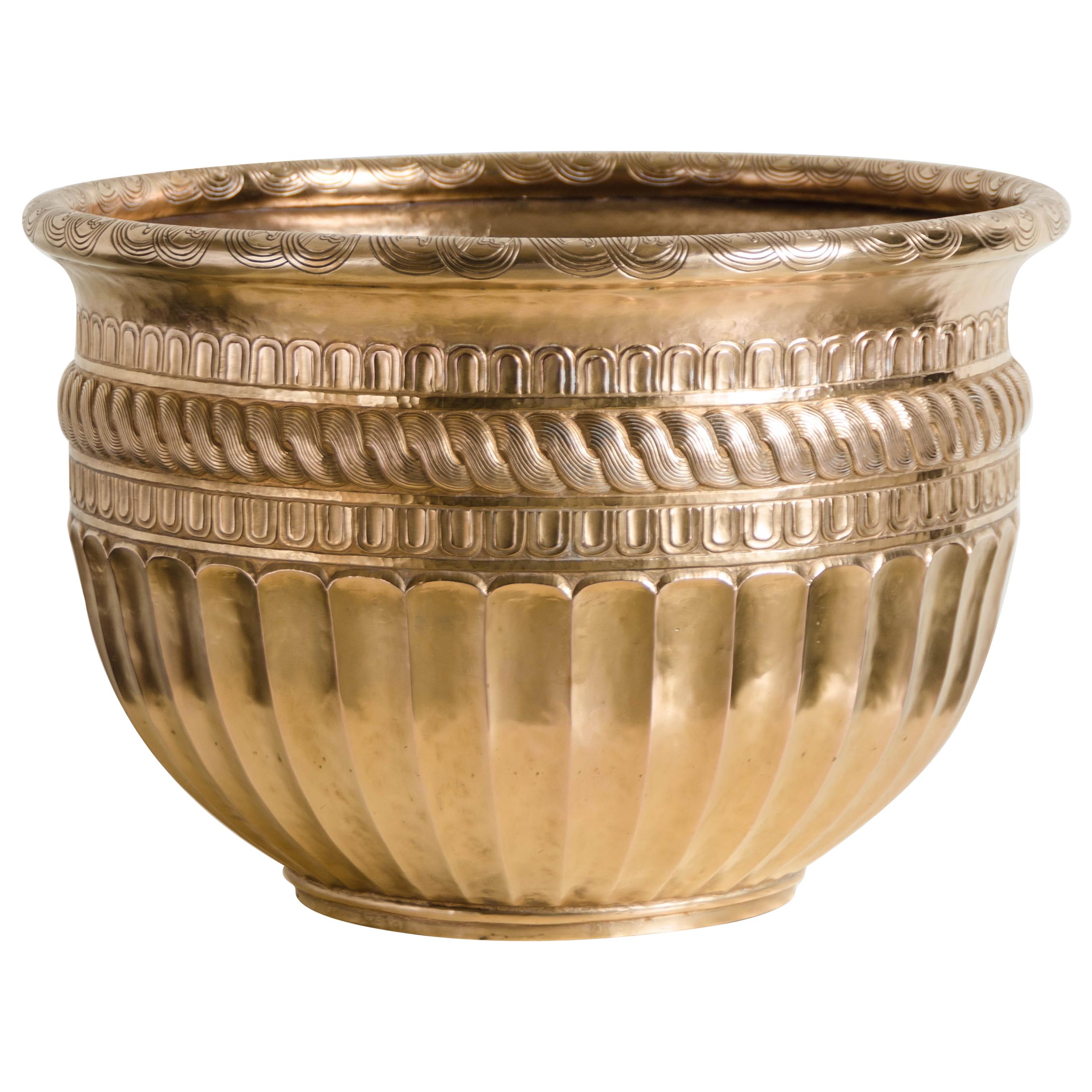 Gold Tang Design Pot, 24-Karat Gold Plate by Robert Kuo, Hand Repousse, Limited For Sale