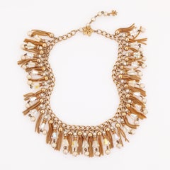 Gold Tassel and Aurora Borealis Crystal Choker Necklace By Vendome, 1960s
