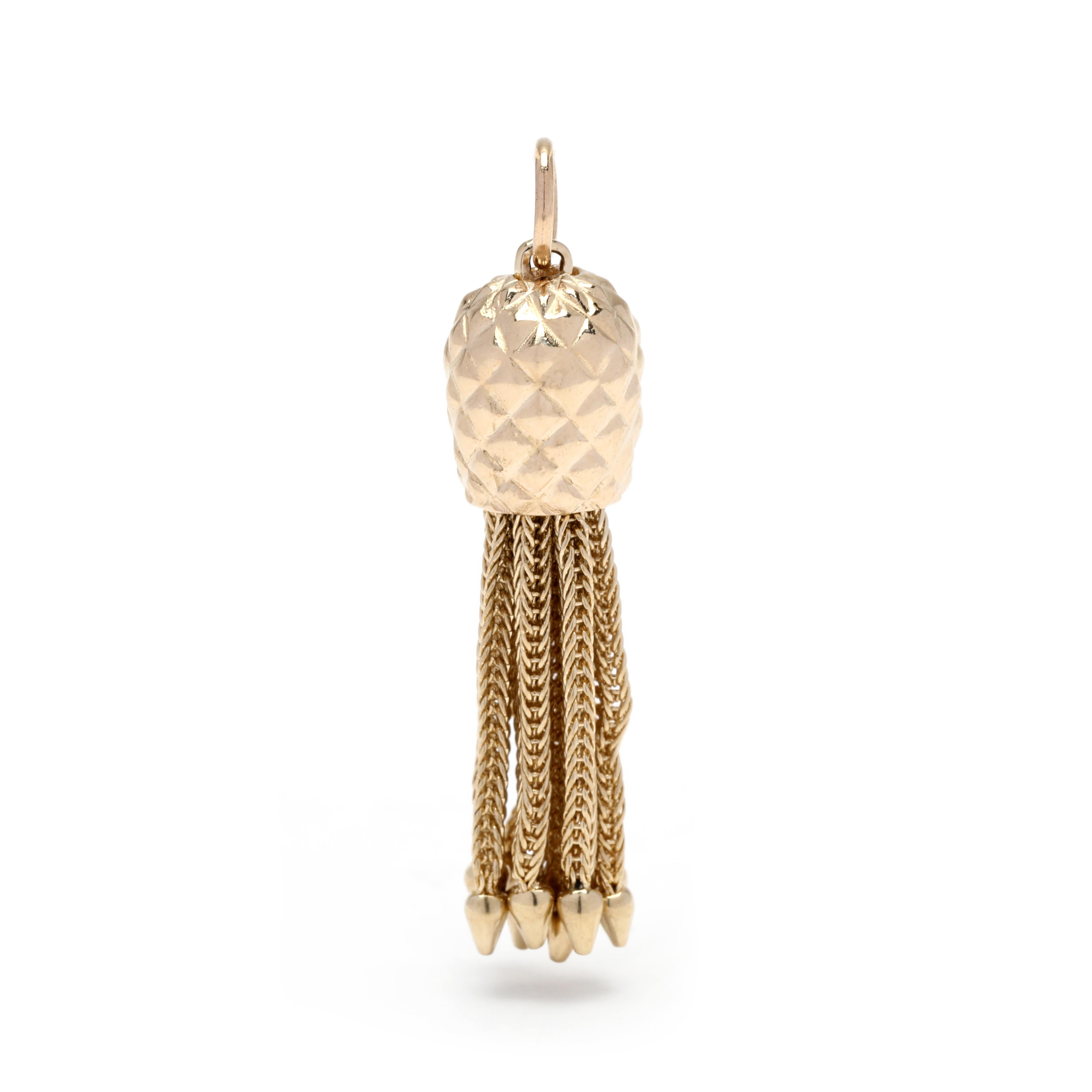 Women's or Men's Gold Tassel Charm, 14k Yellow Gold, Acorn Tassel Pendant, Medium Gold Tassel For Sale