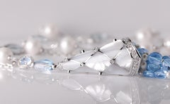 Ravishing Gold Tassel Necklace with Australian Pearls, Diamonds and Aquamarines